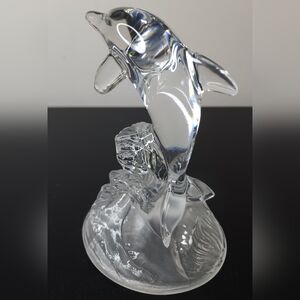 Crystal Dolphin Figurine Clear Glass Home Accent